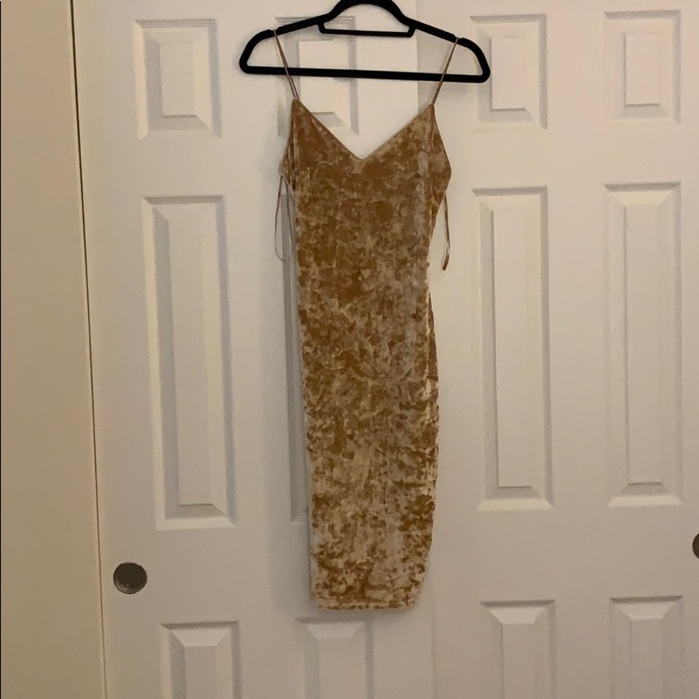 Boutique Tan Crushed Velvet Midi Dress
